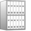 Ansicht Tresor, technische Zeichnung mit DIN A4-Ordner als Beispieleinrichtung
