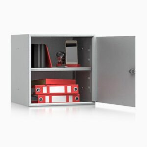 Tresor Ansicht geöffnet, mit Beispieleinrichtung, RAL 7035 lichtgrau