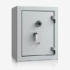 Tresor Ansicht geschlossen, Mechanisches Zahlenkombinationsschloss + Doppelbart-Sicherheitsschloss, RAL 7035 lichtgrau