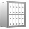 Ansicht Tresor, technische Zeichnung mit DIN A4-Ordner als Beispieleinrichtung
