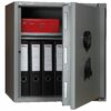 Tresor Ansicht geöffnet, mit Beispieleinrichtung, Elektronisches Tastenschloss, RAL 7037 staubgrau
