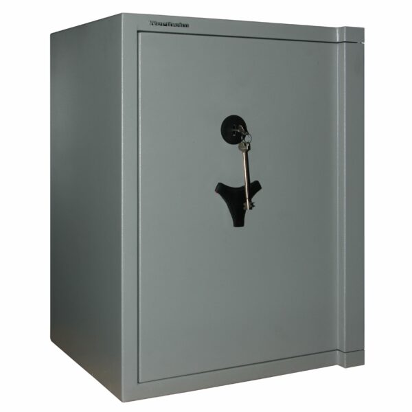 Tresor Ansicht geschlossen, Doppelbart-Sicherheitsschloss, RAL 7037 staubgrau