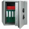 Tresor Ansicht geöffnet, mit Beispieleinrichtung, Elektronisches Tastenschloss, RAL 7037 staubgrau