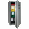 Tresor Ansicht geöffnet, mit Beispieleinrichtung, Elektronisches Tastenschloss, RAL 7037 staubgrau