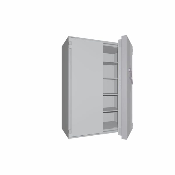2-flg. Tresor Ansicht geöffnet, Mechanisches Zahlenkombinationsschloss, RAL 7035 lichtgrau