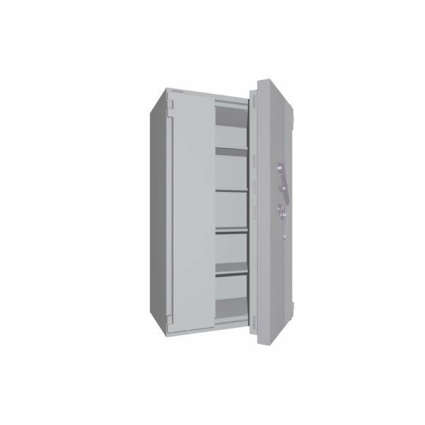 2-flg. Tresor Ansicht geöffnet, Doppelbart-Sicherheitsschloss 2 Schlüssel + Mechanisches Zahlenkombinationsschloss, RAL 7035 lichtgrau